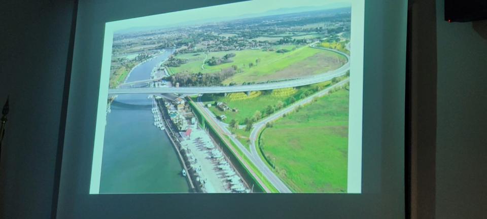 Panoramica dall'alto del progetto del nuovo Ponte della Scafa